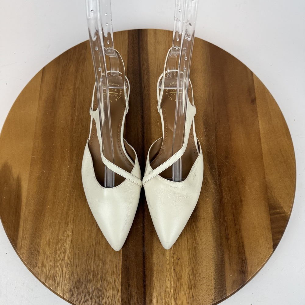 New Womens ATP Atelier Pantanelli Ivory Leather Slingback Wedge Pumps Size EU 37